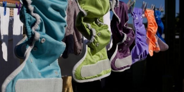 reusable nappies on washing line